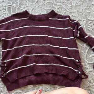 SO Burgundy and White Striped Sweater